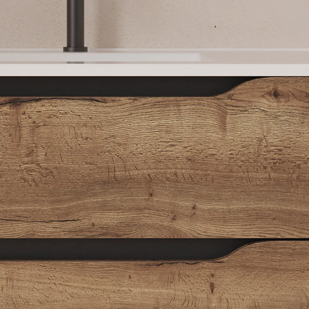 Meuble Sous Lavabo|Cosyneo Meuble sous vasque seul, 2 tiroirs et 1 porte, 120cm, vasque déportée droite - tabaco (bois foncé) - ZARZA