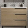 Meuble Sous Lavabo|Cosyneo Meuble sous vasque seul, 3 tiroirs, 90cm, simple vasque - madera miel (chêne clair) - MATA