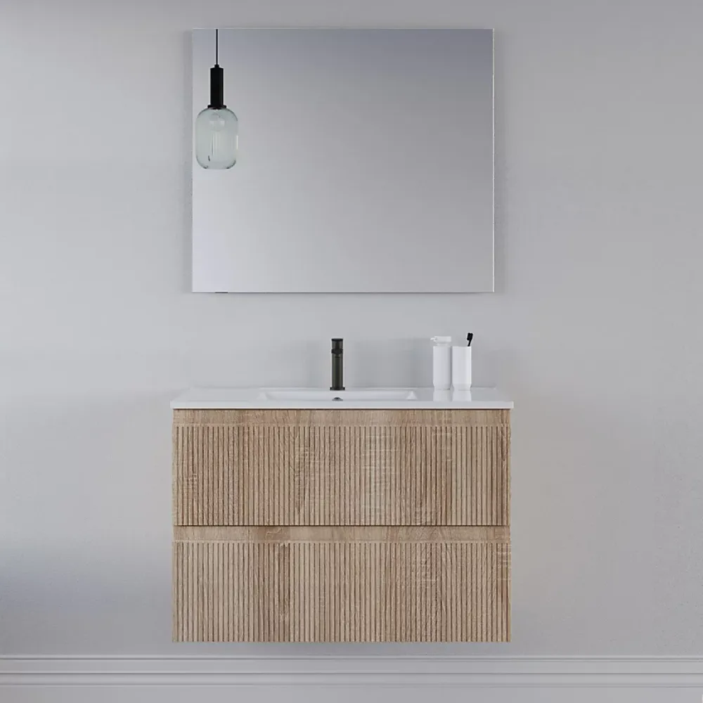 Cosyneo Meuble sous vasque seul, 2 tiroirs, 80cm, simple vasque - cambrian (chêne clair) - RIBERA