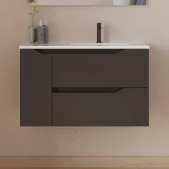 Meuble Sous Lavabo|Cosyneo Meuble sous vasque seul, 2 tiroirs et 1 porte, 80cm, vasque déportée droite - noir - ZARZA