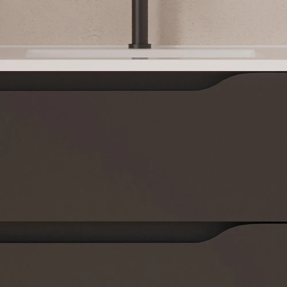 Meuble Sous Lavabo|Cosyneo Meuble sous vasque seul, 2 tiroirs et 1 porte, 80cm, vasque déportée droite - noir - ZARZA