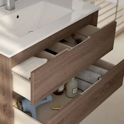 Cosyneo Meuble sous vasque seul, 2 tiroirs, 80cm, simple vasque - britannia (chêne foncé) - IRIS