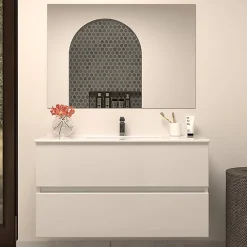 Meuble Sous Lavabo|Cosyneo Meuble sous vasque seul, 2 tiroirs, 100cm, simple vasque - blanc brillant - IDA