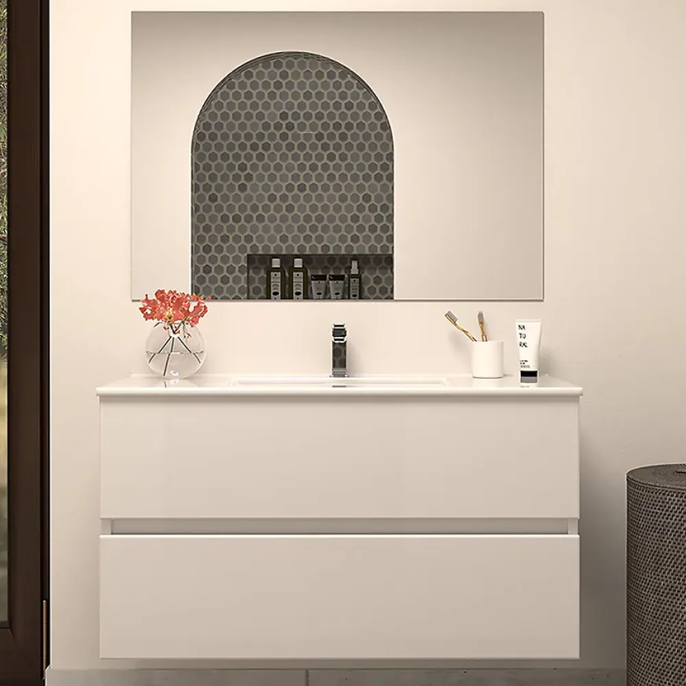 Meuble Sous Lavabo|Cosyneo Meuble sous vasque seul, 2 tiroirs, 100cm, simple vasque - blanc brillant - IDA