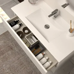 Meuble Sous Lavabo|Cosyneo Meuble sous vasque seul, 2 tiroirs, 100cm, simple vasque - blanc brillant - IDA
