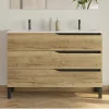 Cosyneo Meuble sous vasque seul, 3 tiroirs, 120cm, double vasque - madera miel (chêne clair) - MATA