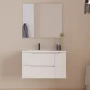 Cosyneo Meuble sous vasque seul, 2 tiroirs et 1 porte, 80cm, vasque déportée gauche - blanc mat - ZARZA