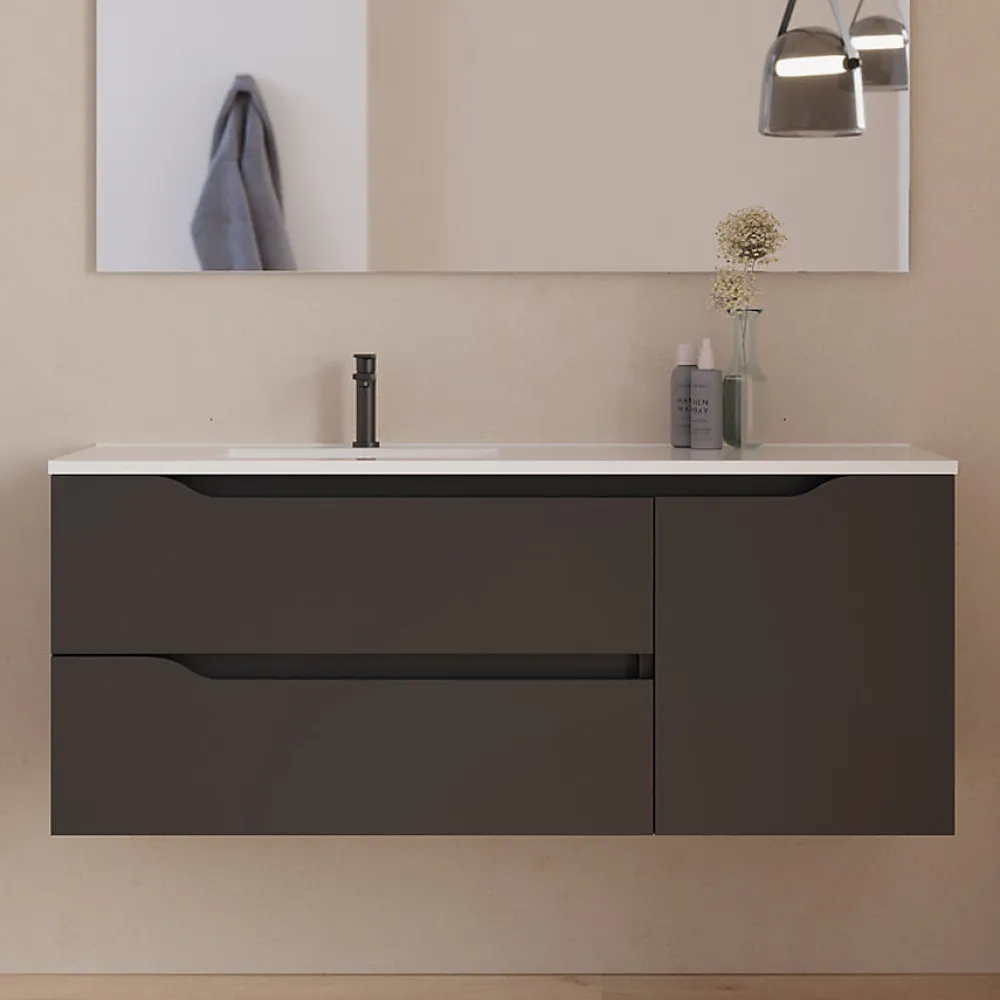 Meuble Sous Lavabo|Cosyneo Meuble sous vasque seul, 2 tiroirs et 1 porte, 120cm, vasque déportée gauche - noir - ZARZA