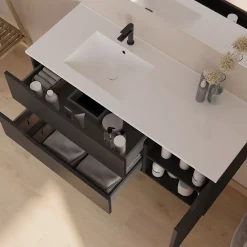 Meuble Sous Lavabo|Cosyneo Meuble sous vasque seul, 2 tiroirs et 1 porte, 120cm, vasque déportée gauche - noir - ZARZA