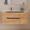 Meuble Sous Lavabo|Cosyneo Meuble sous vasque seul, 2 tiroirs et 1 porte, 100cm, vasque déportée gauche - roble (bois clair) - ZARZA
