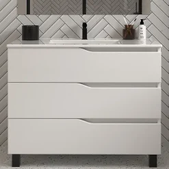Cosyneo Meuble sous vasque seul, 3 tiroirs, 100cm, simple vasque - blanc mat - MATA