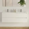 Cosyneo Meuble sous vasque seul, 2 tiroirs, 120cm, double vasque - blanc mat - LUNA