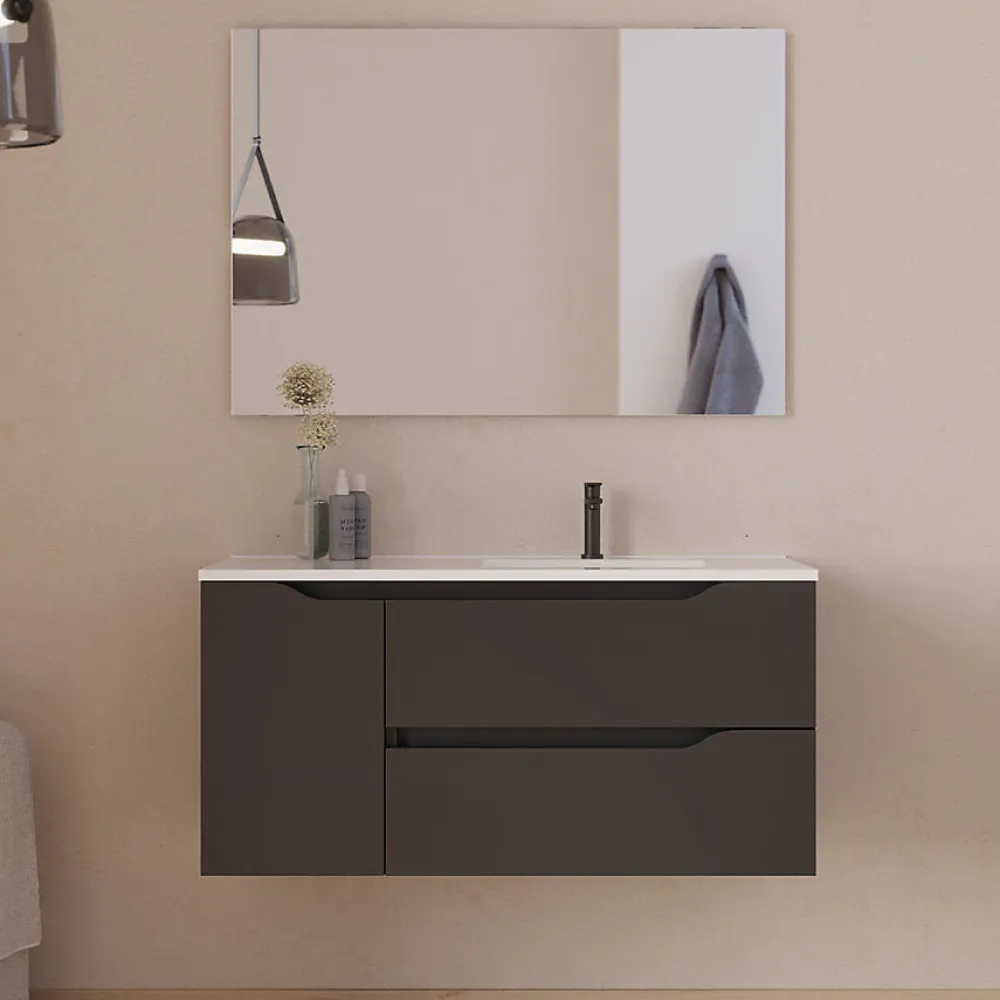 Meuble Sous Lavabo|Cosyneo Meuble sous vasque seul, 2 tiroirs et 1 porte, 120cm, vasque déportée droite - noir - ZARZA