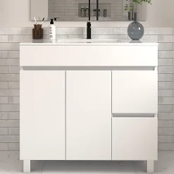 Cosyneo Meuble sous vasque seul, 2 tiroirs et 2 portes, 70cm, simple vasque - blanc brillant - HARO