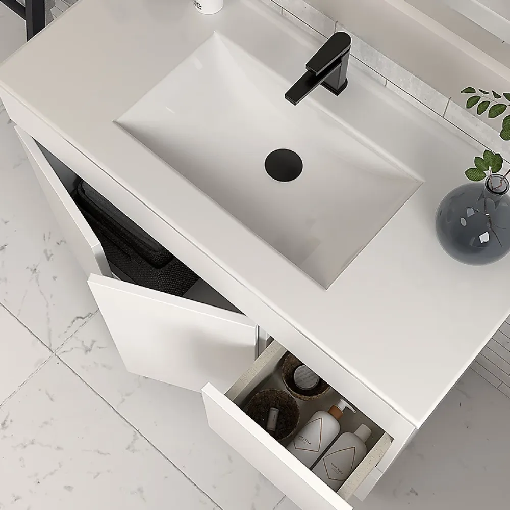 Cosyneo Meuble sous vasque seul, 2 tiroirs et 2 portes, 70cm, simple vasque - blanc brillant - HARO