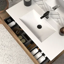 Cosyneo Meuble sous vasque seul, 3 tiroirs, 80cm, simple vasque - tabaco (chêne foncé) - MATA