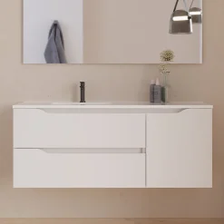 Meuble Sous Lavabo|Cosyneo Meuble sous vasque seul, 2 tiroirs et 1 porte, 120cm, vasque déportée gauche - blanc mat - ZARZA