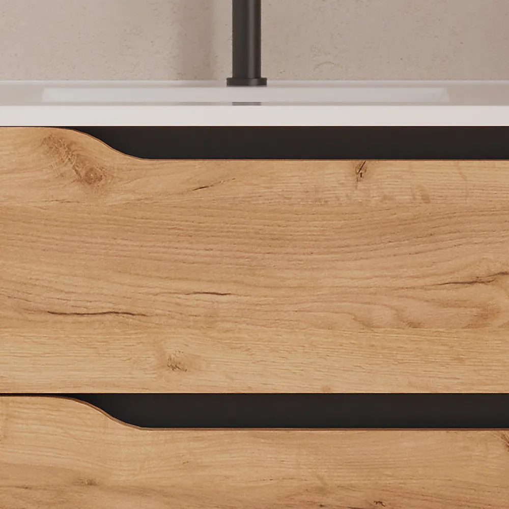 Cosyneo Meuble sous vasque seul, 2 tiroirs et 1 porte, 80cm, vasque déportée gauche - roble (bois clair) - ZARZA