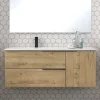 Cosyneo Meuble sous vasque seul, 2 tiroirs et 1 porte, 100cm, vasque déportée à gauche, roble (chêne clair) - KING