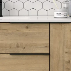 Cosyneo Meuble sous vasque seul, 2 tiroirs et 1 porte, 100cm, vasque déportée à gauche, roble (chêne clair) - KING
