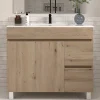 Cosyneo Meuble sous vasque seul, 2 tiroirs et 2 portes, 100cm, simple vasque - cambrian (chêne clair) - HARO