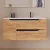 Cosyneo Meuble sous vasque seul, 2 tiroirs et 1 porte, 100cm, vasque déportée droite - roble (bois clair) - ZARZA