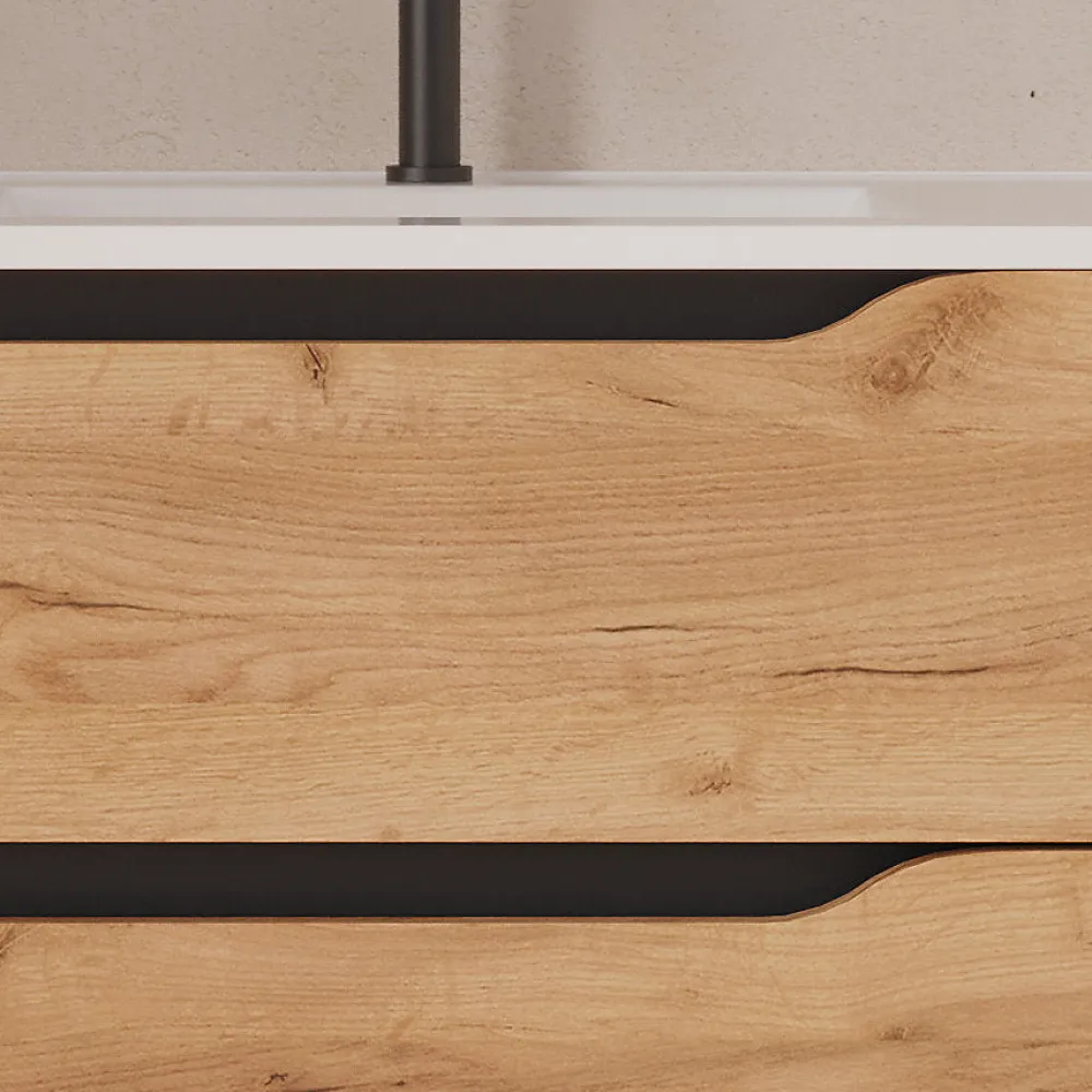 Cosyneo Meuble sous vasque seul, 2 tiroirs et 1 porte, 100cm, vasque déportée droite - roble (bois clair) - ZARZA