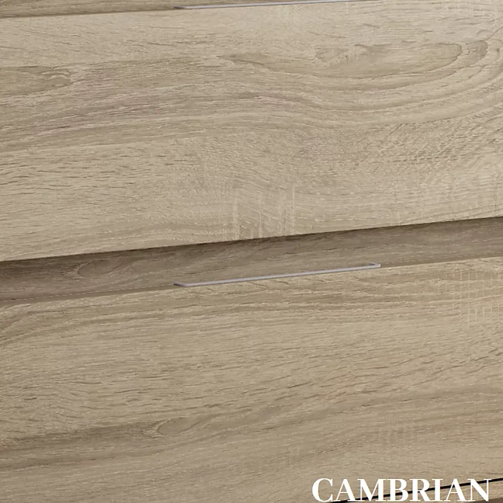 Cosyneo Meuble sous vasque seul, 2 tiroirs et 2 niches, 120cm, vasque déportée à gauche - cambrian (chêne clair) - OLYMPE