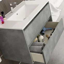 Meuble Sous Lavabo|Cosyneo Meuble sous vasque seul, 2 tiroirs, 100cm, simple vasque - ciment (gris) - IRIS
