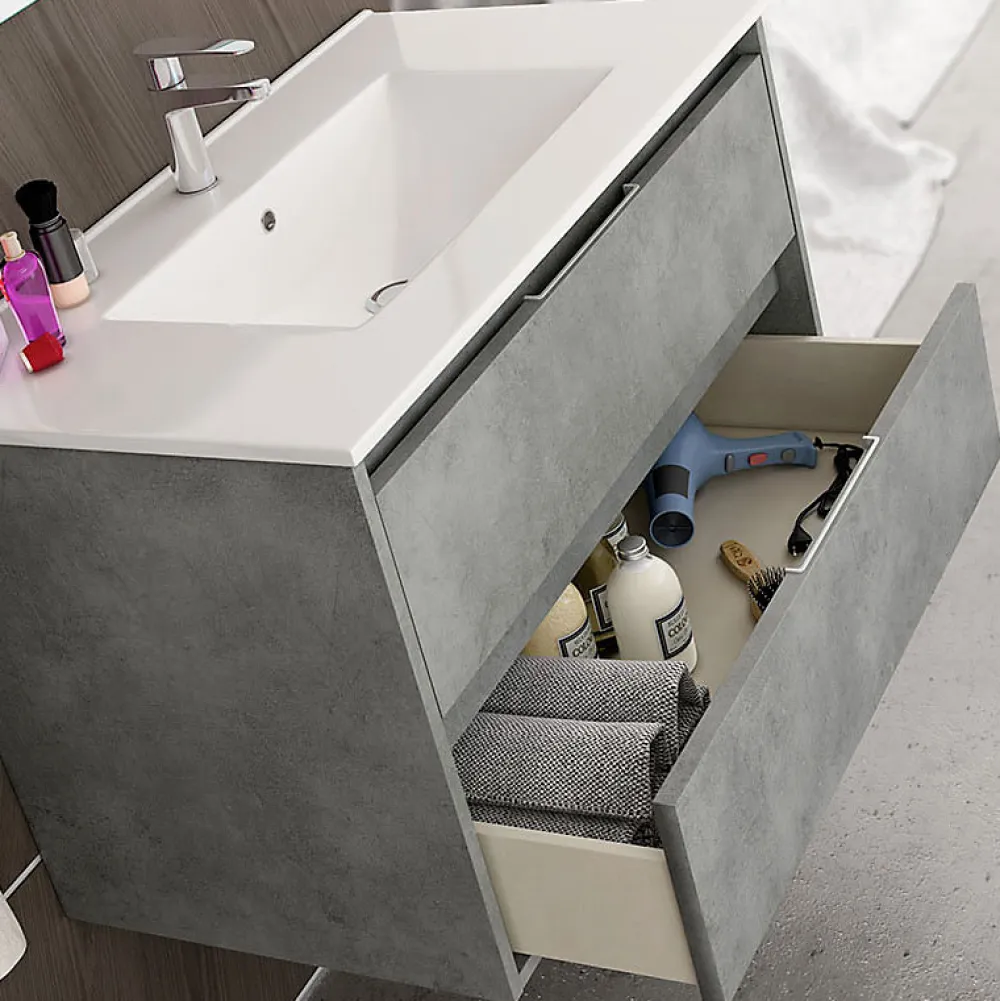 Meuble Sous Lavabo|Cosyneo Meuble sous vasque seul, 2 tiroirs, 100cm, simple vasque - ciment (gris) - IRIS