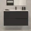 Cosyneo Meuble sous vasque seul, 2 tiroirs, 80cm, simple vasque - noir - LUNA