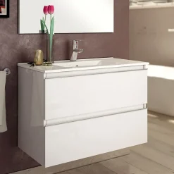 Cosyneo Meuble sous vasque seul, 2 tiroirs, 60cm, simple vasque - blanc laqué - BALEA