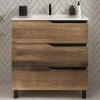 Meuble Sous Lavabo|Cosyneo Meuble sous vasque seul, 3 tiroirs, 60cm, simple vasque - tabaco (chêne foncé) - MATA