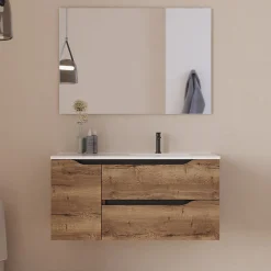 Cosyneo Meuble sous vasque seul, 2 tiroirs et 1 porte, 100cm, vasque déportée droite - tabaco (bois foncé) - ZARZA