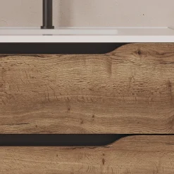 Cosyneo Meuble sous vasque seul, 2 tiroirs et 1 porte, 100cm, vasque déportée droite - tabaco (bois foncé) - ZARZA