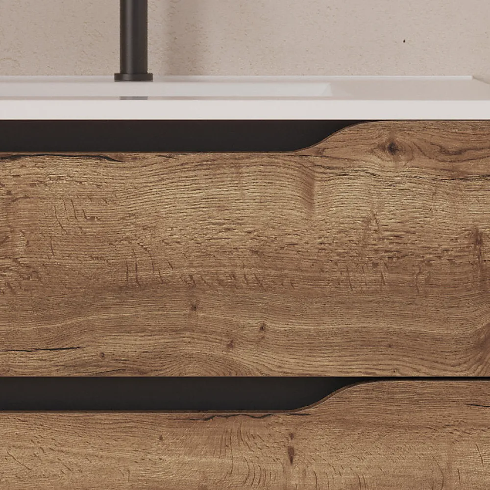 Cosyneo Meuble sous vasque seul, 2 tiroirs et 1 porte, 100cm, vasque déportée droite - tabaco (bois foncé) - ZARZA