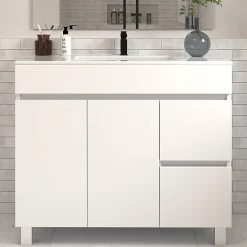 Cosyneo Meuble sous vasque seul, 2 tiroirs et 2 portes, 100cm, simple vasque - blanc brillant - HARO