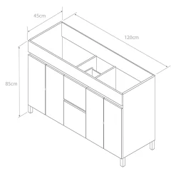 Cosyneo Meuble sous vasque seul, 2 tiroirs et 4 portes, 120cm, simple vasque - blanc brillant - HARO