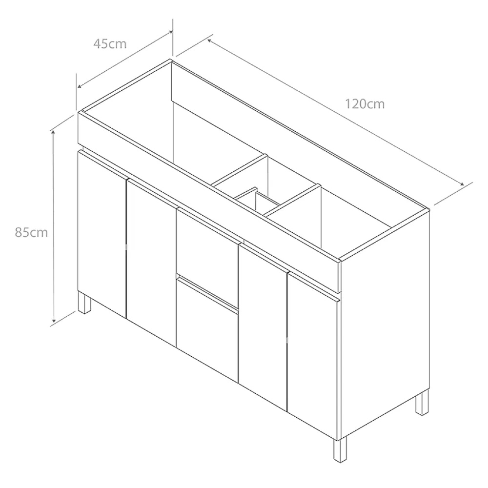 Cosyneo Meuble sous vasque seul, 2 tiroirs et 4 portes, 120cm, simple vasque - blanc brillant - HARO