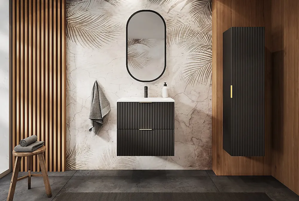 Meuble Sous Lavabo|Furnidea Meuble sous vasque sur pieds FLOW noir 60 cm