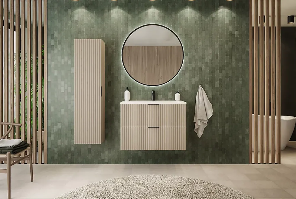 Meuble Sous Lavabo|Furnidea Meuble sous vasque sur pieds FLOW cachemire 80 cm