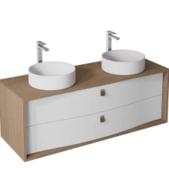 Decotec Meuble sous vasque suspendu blanc mat 2 tiroirs l.140 x H.50 x P.50 cm, Havana