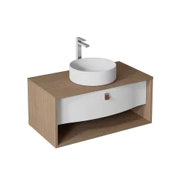 Meuble Buanderie|Decotec Meuble sous vasque suspendu blanc mat 1 tiroir l.90 x H.40 x P.50 cm, Havana