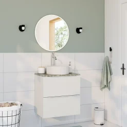 Meuble Buanderie|GoodHome Meuble sous vasque suspendu blanc mat l.60 x H.60 x P.45 cm, Imandra