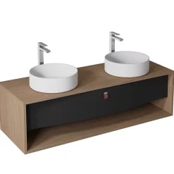 Meuble Buanderie|Decotec Meuble sous vasque suspendu noir mat 1 tiroir l.140 x H.40 x P.50 cm, Havana