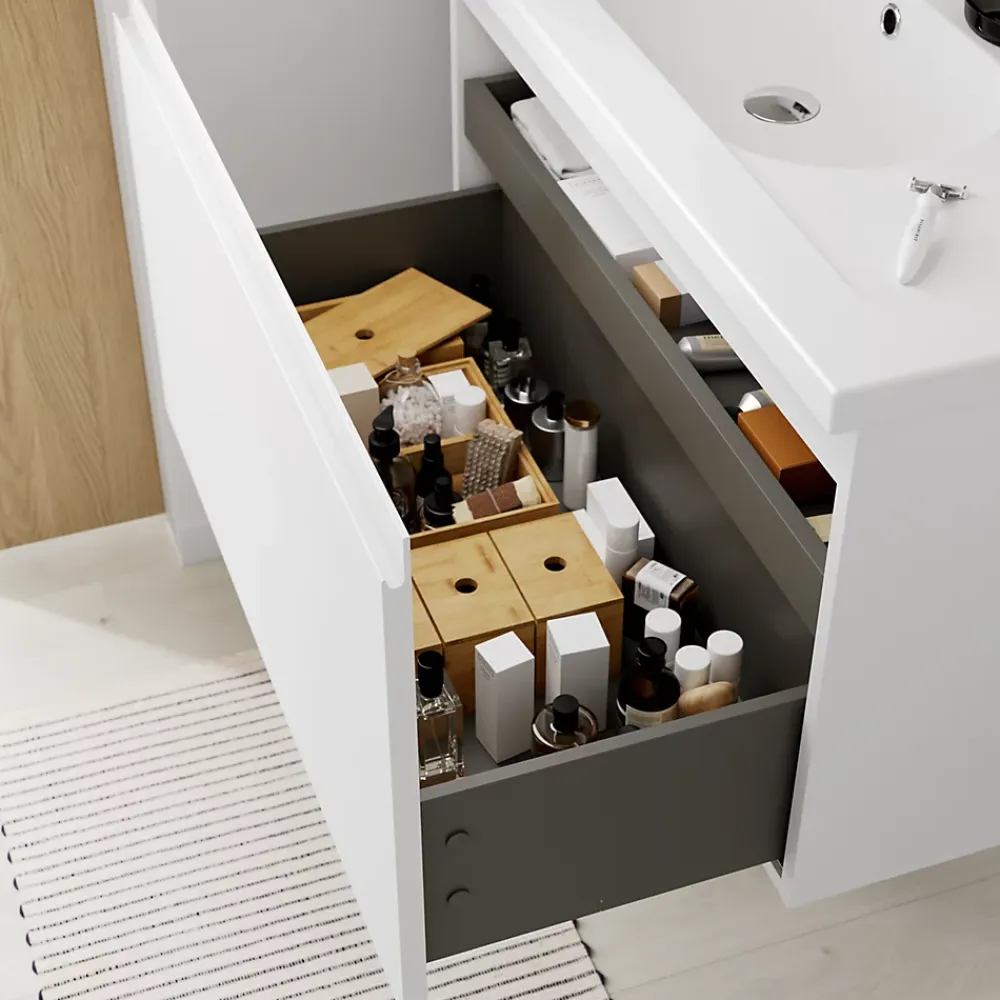 GoodHome Meuble sous vasque suspendu blanc mat 2 tiroirs l.80 x H.48 x P.45 cm Levanna