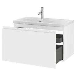 GoodHome Meuble sous vasque suspendu blanc mat 2 tiroirs l.80 x H.48 x P.45 cm Levanna