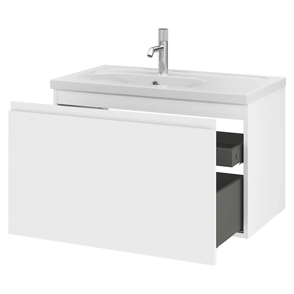 GoodHome Meuble sous vasque suspendu blanc mat 2 tiroirs l.80 x H.48 x P.45 cm Levanna