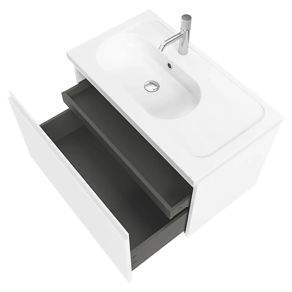 GoodHome Meuble sous vasque suspendu blanc mat 2 tiroirs l.80 x H.48 x P.45 cm Levanna