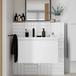 GoodHome Meuble sous vasque suspendu blanc mat 2 tiroirs l.80 x H.48 x P.45 cm Levanna